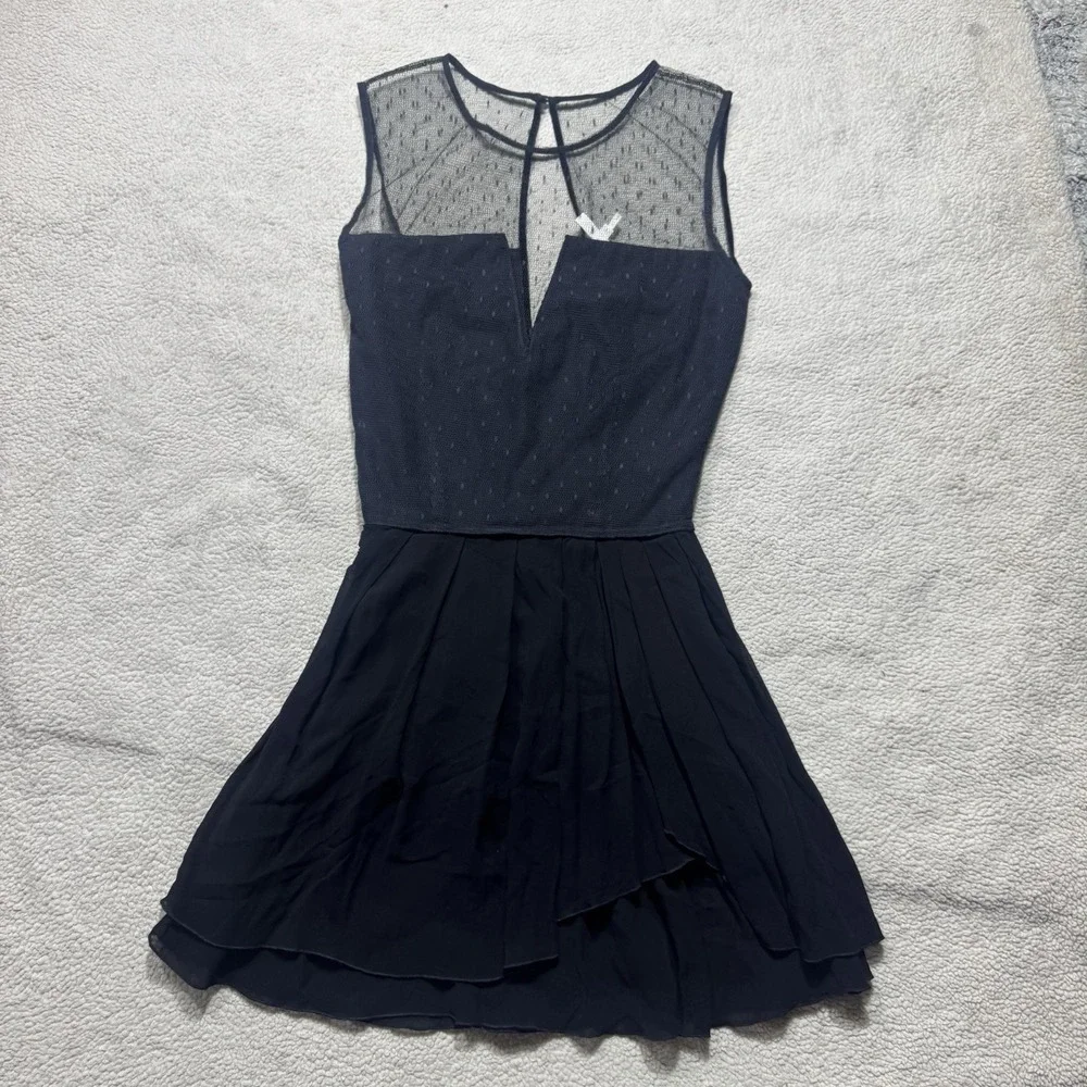 Maje Dress Womens 1 Elphage Mesh Silk Crepe Lace Tulle Dot Black Sleeveless Mini